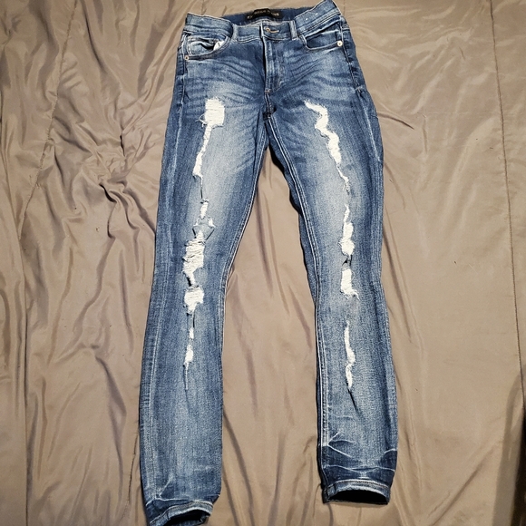 EXPRESS High Rise Skinny Jeans with Rips - Picture 1 of 5